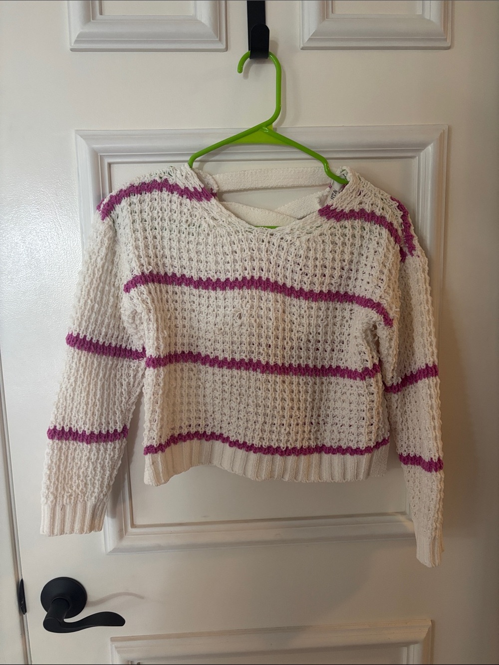 Girl’s Cream Knit Women's Sweater with Pink Stripes